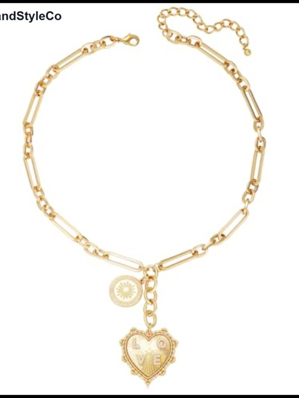 18K Gold Plated Heart Sun Pendant Paperclip Choker Necklace